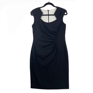 Calvin‎ Klein Black Sleeveless Sheath Dress Cut Out Neckline Size 8 Women Midi